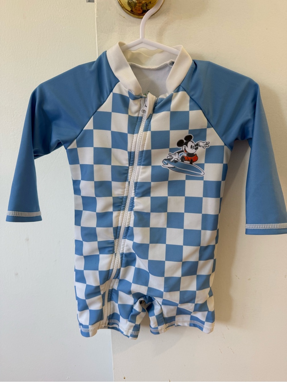 Disney Baby White & Blue Checkered Infant Swim Guard - 9 Month